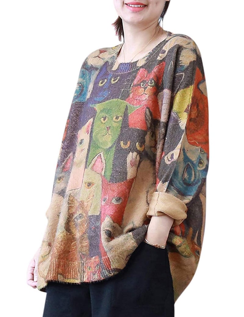 YESNO Women Christmas Sweater Graphic Printed Oversized Pullover Sweaters Casual Loose Knit Tops 3XL S01 CR01 - Image 1
